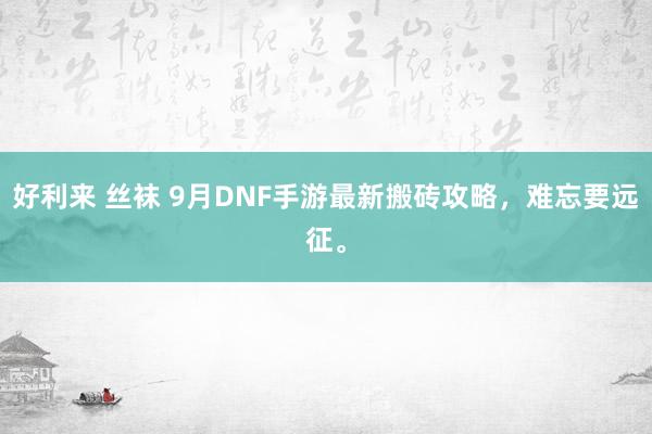 好利来 丝袜 9月DNF手游最新搬砖攻略，难忘要远征。