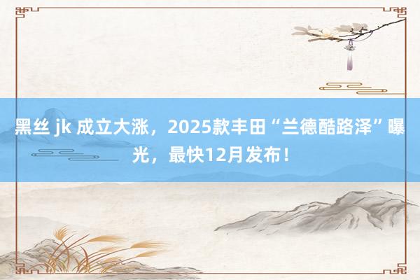 黑丝 jk 成立大涨，2025款丰田“兰德酷路泽”曝光，最快12月发布！