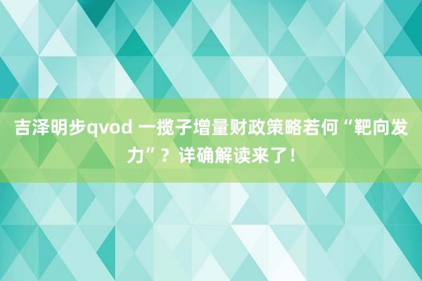 吉泽明步qvod 一揽子增量财政策略若何“靶向发力”？详确解读来了！