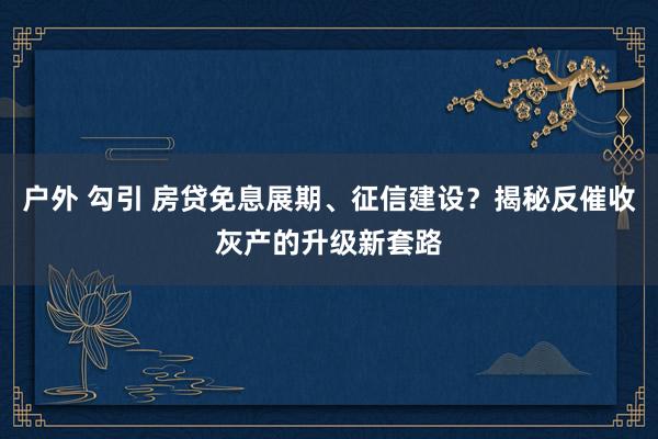 户外 勾引 房贷免息展期、征信建设？揭秘反催收灰产的升级新套路