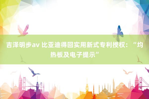 吉泽明步av 比亚迪得回实用新式专利授权：“均热板及电子提示”